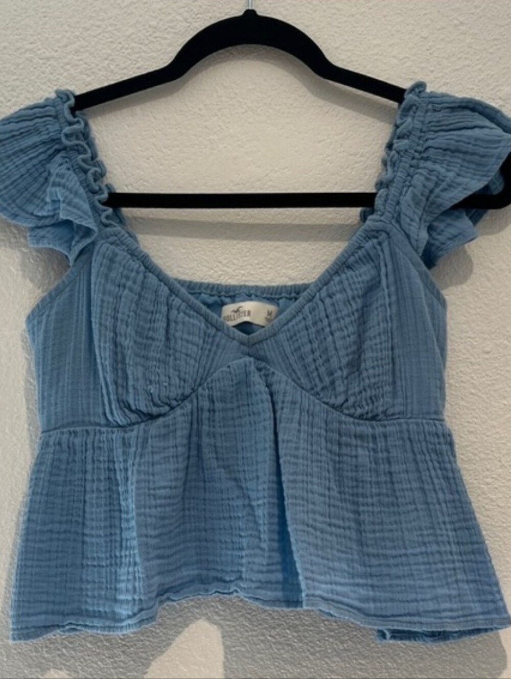 Hollister Light Blue Ruffled Peplum Crop Top